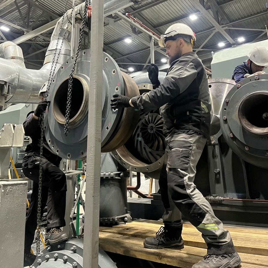 Специалист сервисного отдела «Газсёрф» проводит регламентные работы на турбокомпрессоре Atlas Copco в рамках ежегодного технического обслуживания ВРУ на АО «Покровский рудник».
