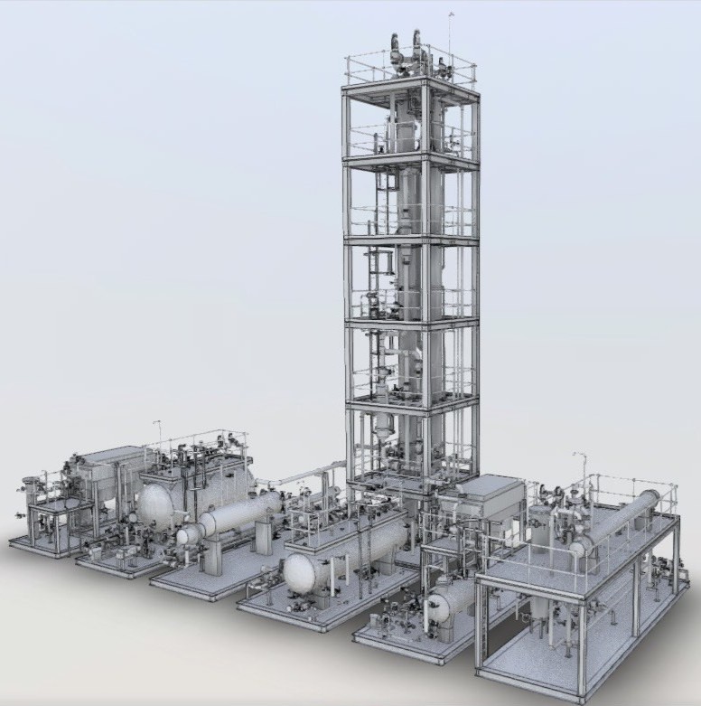 3D-модель установки аминовой очистки ПНГ от сероводорода производительностью 50 млн нм³/год производства Газсёрф